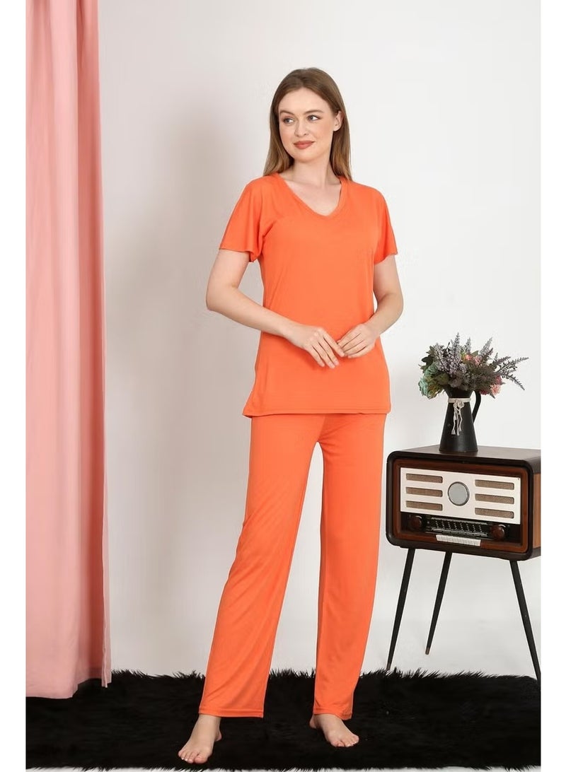 Akbeniz Women's Short Sleeve Cotton Combed Pajama Set Orange 4213 - Image 1